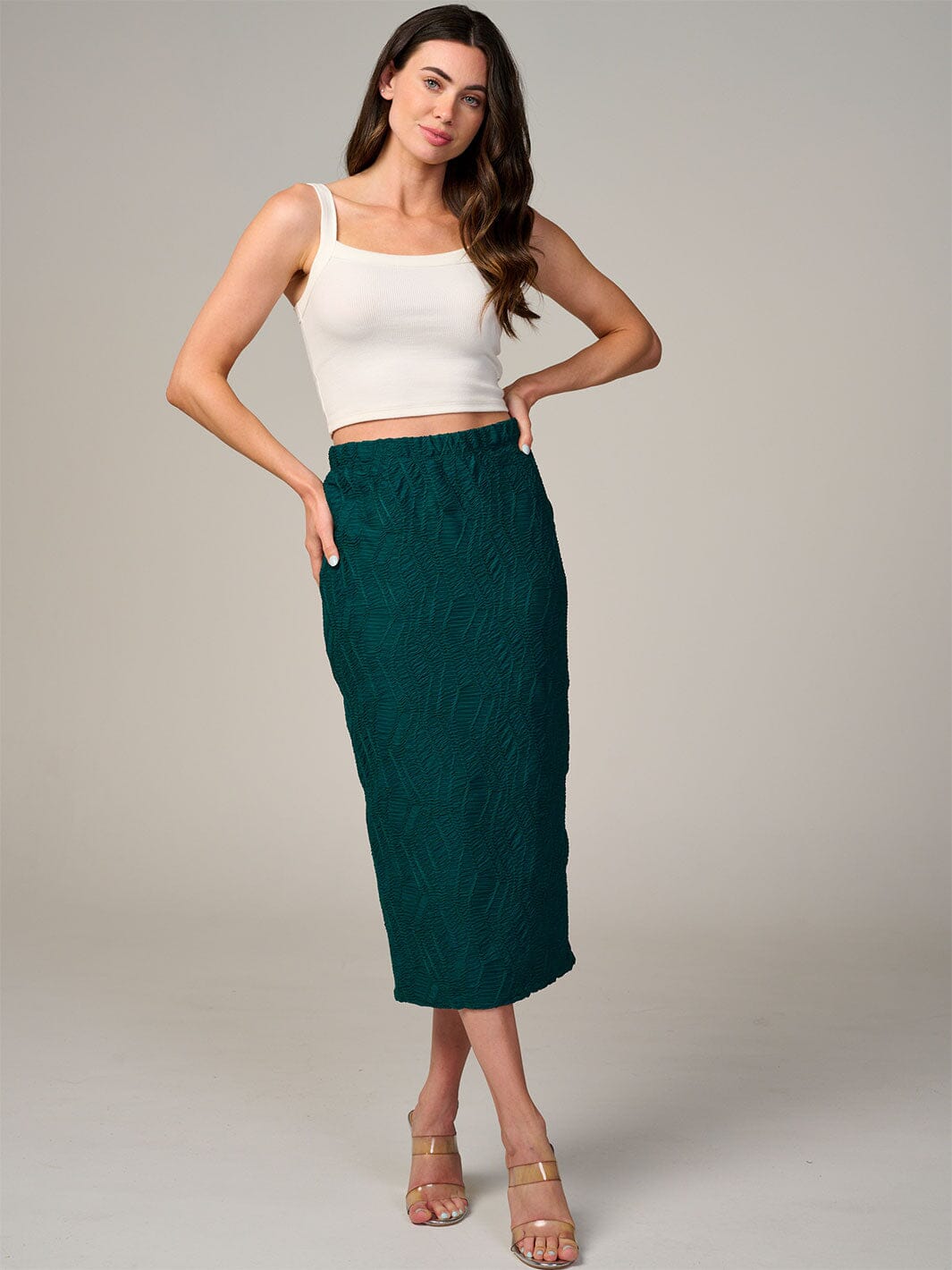 WOMEN'S ELASTIC WAIST RUCHED DETAILED MAXI SKIRT