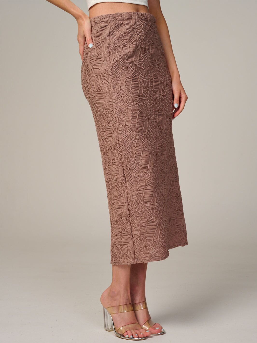 WOMEN'S ELASTIC WAIST RUCHED DETAILED MAXI SKIRT