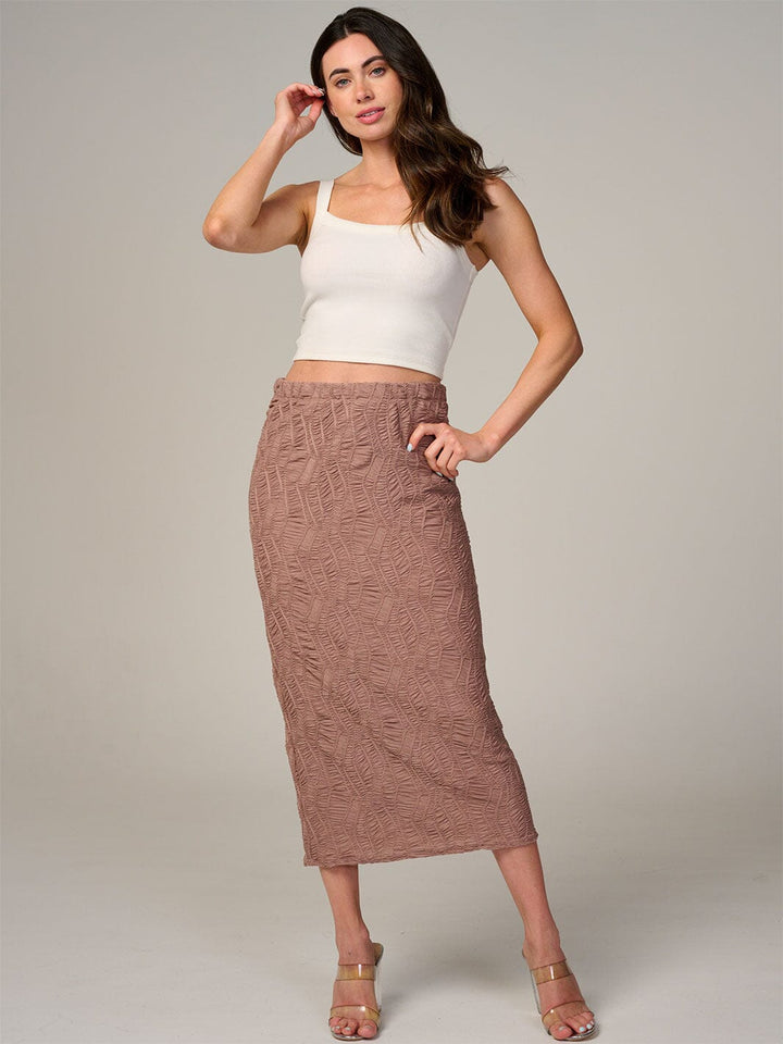 WOMEN'S ELASTIC WAIST RUCHED DETAILED MAXI SKIRT