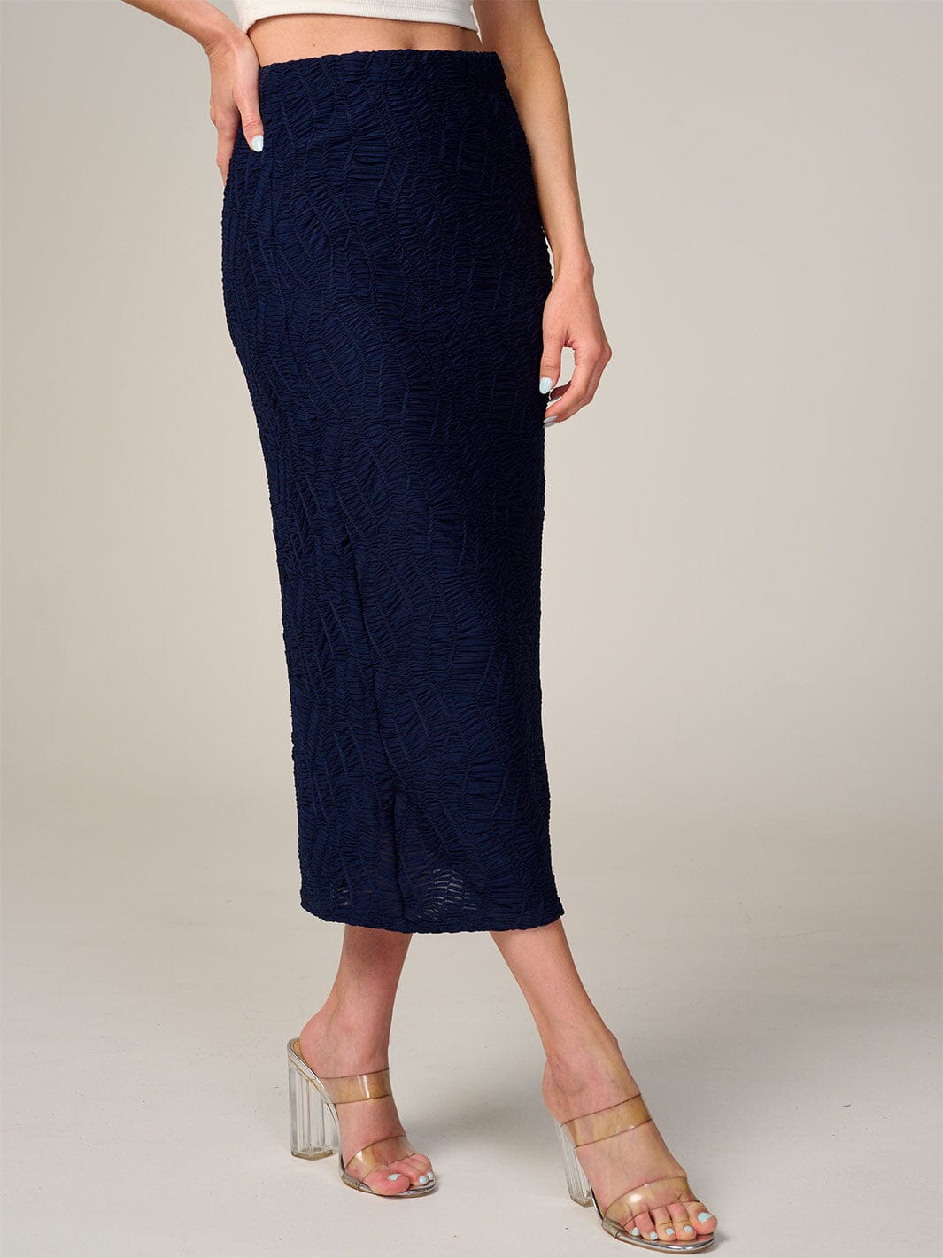 WOMEN'S ELASTIC WAIST RUCHED DETAILED MAXI SKIRT