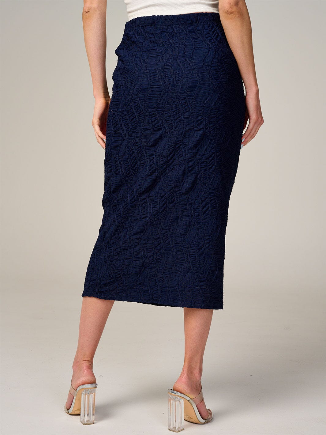 WOMEN'S ELASTIC WAIST RUCHED DETAILED MAXI SKIRT