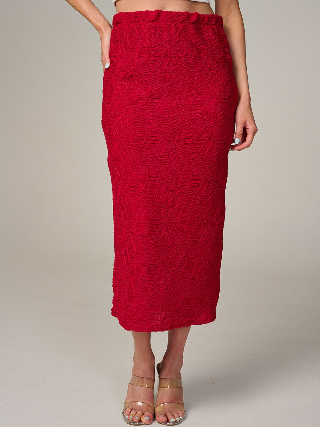 WOMEN'S ELASTIC WAIST RUCHED DETAILED MAXI SKIRT