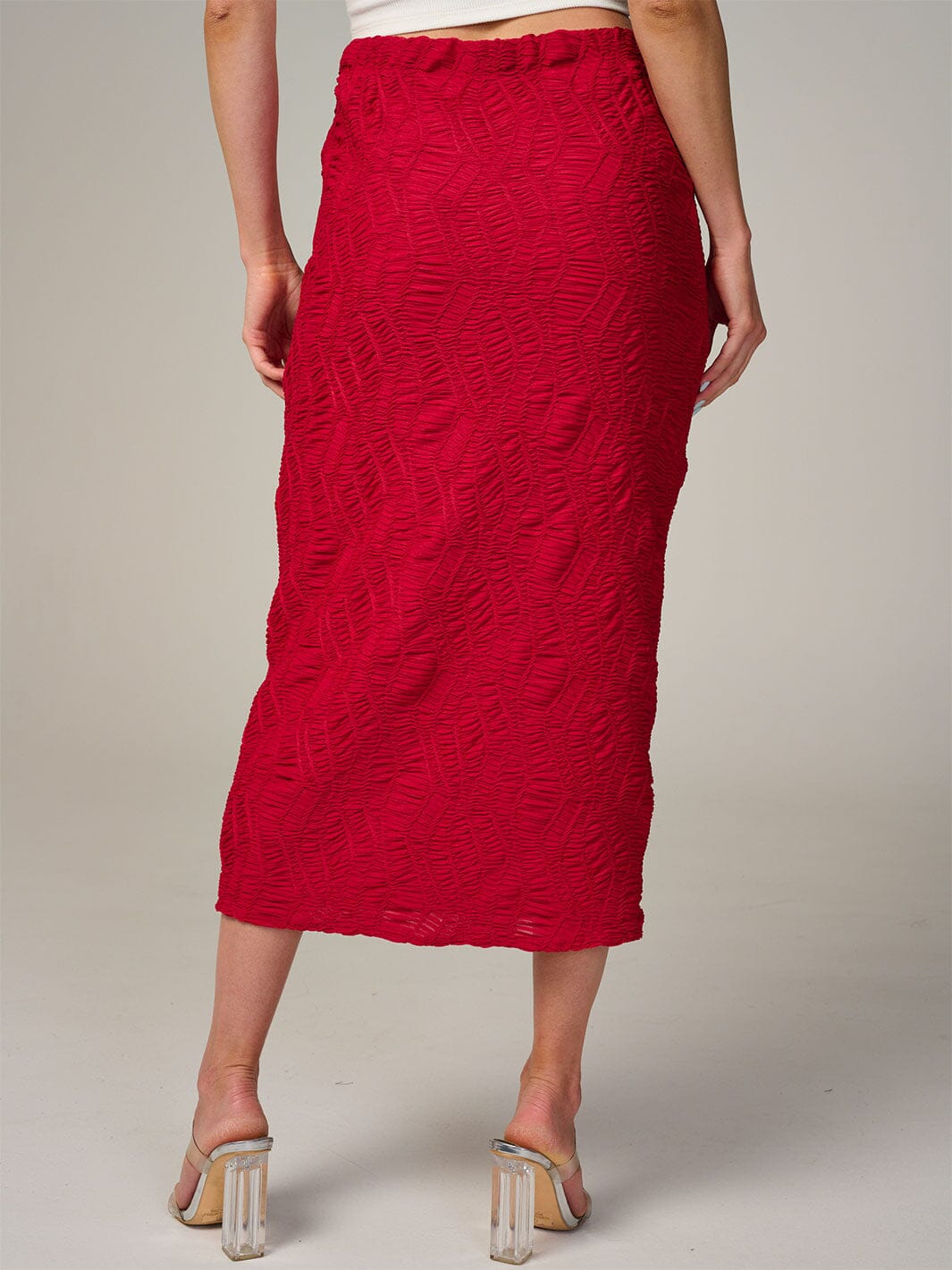 WOMEN'S ELASTIC WAIST RUCHED DETAILED MAXI SKIRT