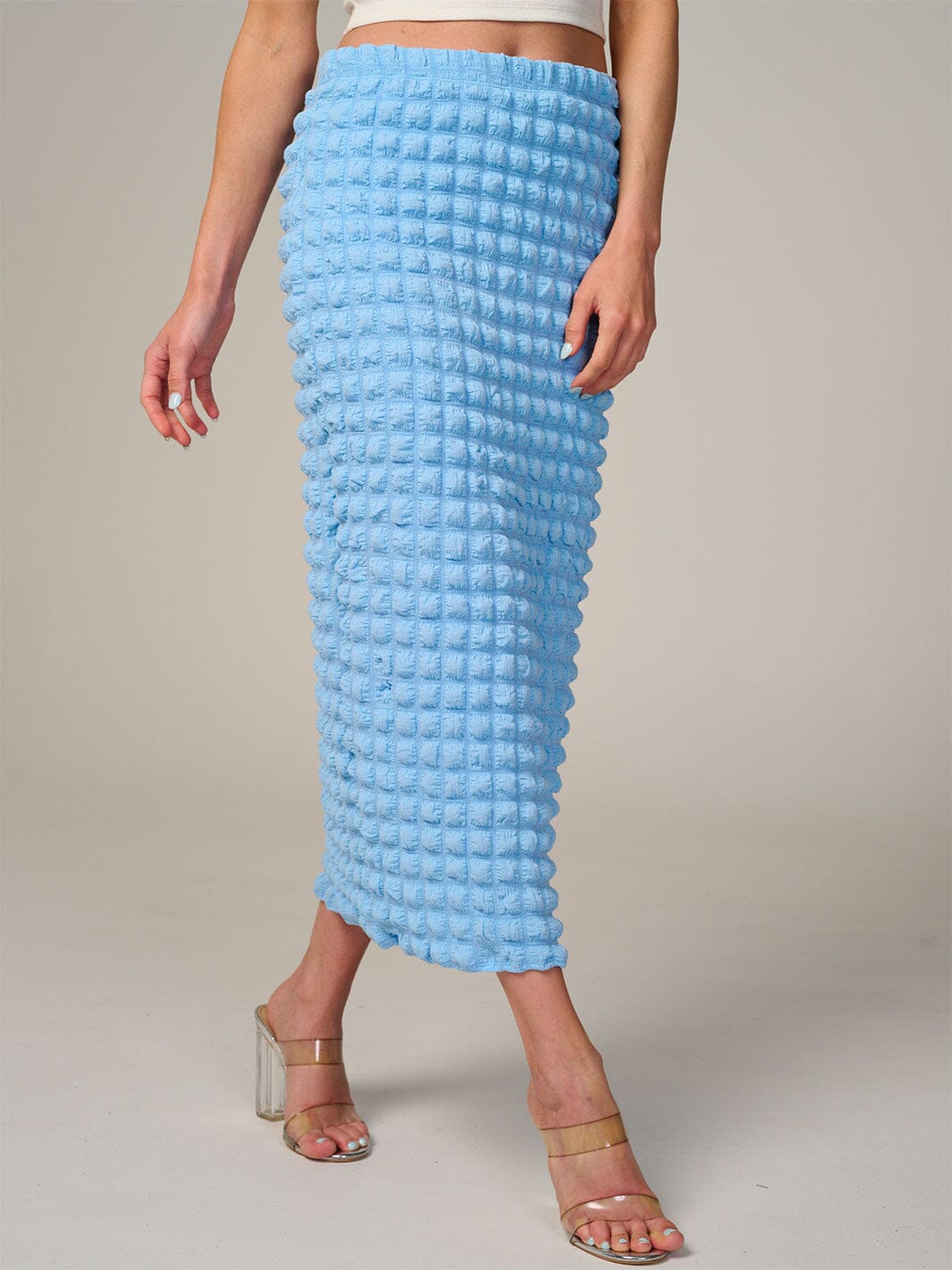 WOMEN'S ELASTIC WAIST WAFFLE MIDI SKIRT
