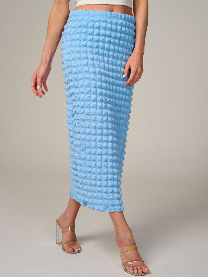 WOMEN'S ELASTIC WAIST WAFFLE MIDI SKIRT