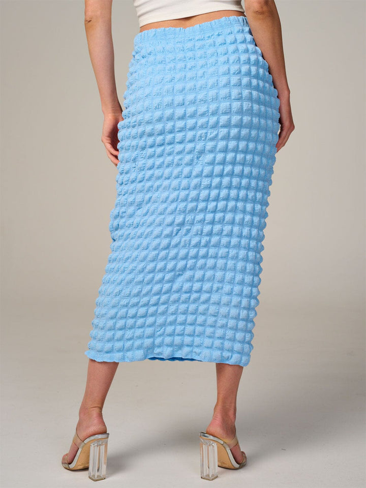 WOMEN'S ELASTIC WAIST WAFFLE MIDI SKIRT