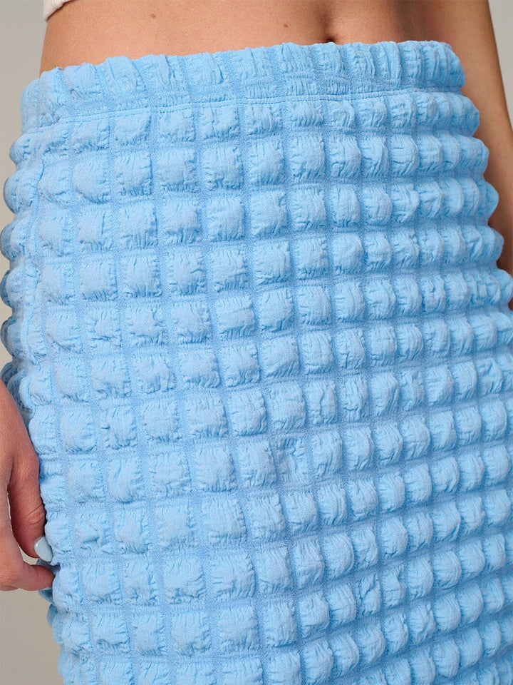 WOMEN'S ELASTIC WAIST WAFFLE MIDI SKIRT