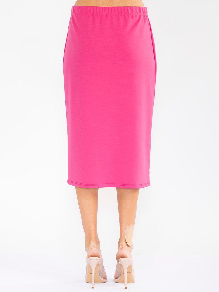 WOMEN'S ELASTIC WAIST SOLID MIDI SKIRT