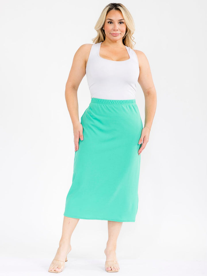 PLUS SIZE ELASTIC WAIST SOLID MAXI SKIRT