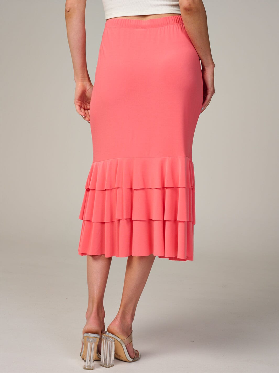 WOMEN'S ELASTIC WAIST TIERED RUFFLE BOTTOM HEM MIDI SKIRT