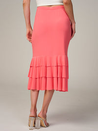 WOMEN'S ELASTIC WAIST TIERED RUFFLE BOTTOM HEM MIDI SKIRT