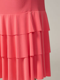 WOMEN'S ELASTIC WAIST TIERED RUFFLE BOTTOM HEM MIDI SKIRT