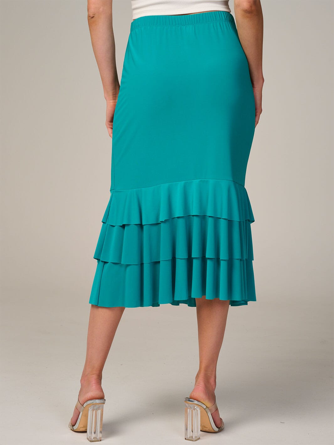 WOMEN'S ELASTIC WAIST TIERED RUFFLE BOTTOM HEM MIDI SKIRT