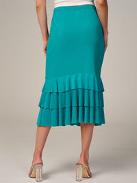 WOMEN'S ELASTIC WAIST TIERED RUFFLE BOTTOM HEM MIDI SKIRT