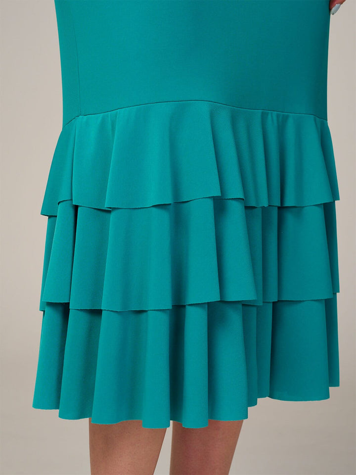 WOMEN'S ELASTIC WAIST TIERED RUFFLE BOTTOM HEM MIDI SKIRT