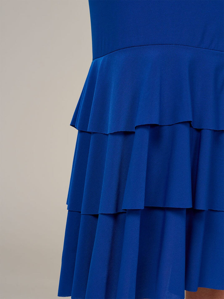 WOMEN'S ELASTIC WAIST TIERED RUFFLE BOTTOM HEM MIDI SKIRT