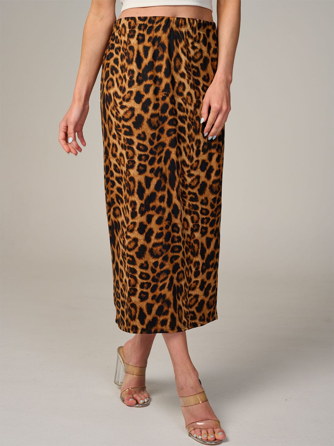 WOMEN'S ELASTIC WAIST LEOPARD PRINT MAXI SKIRT