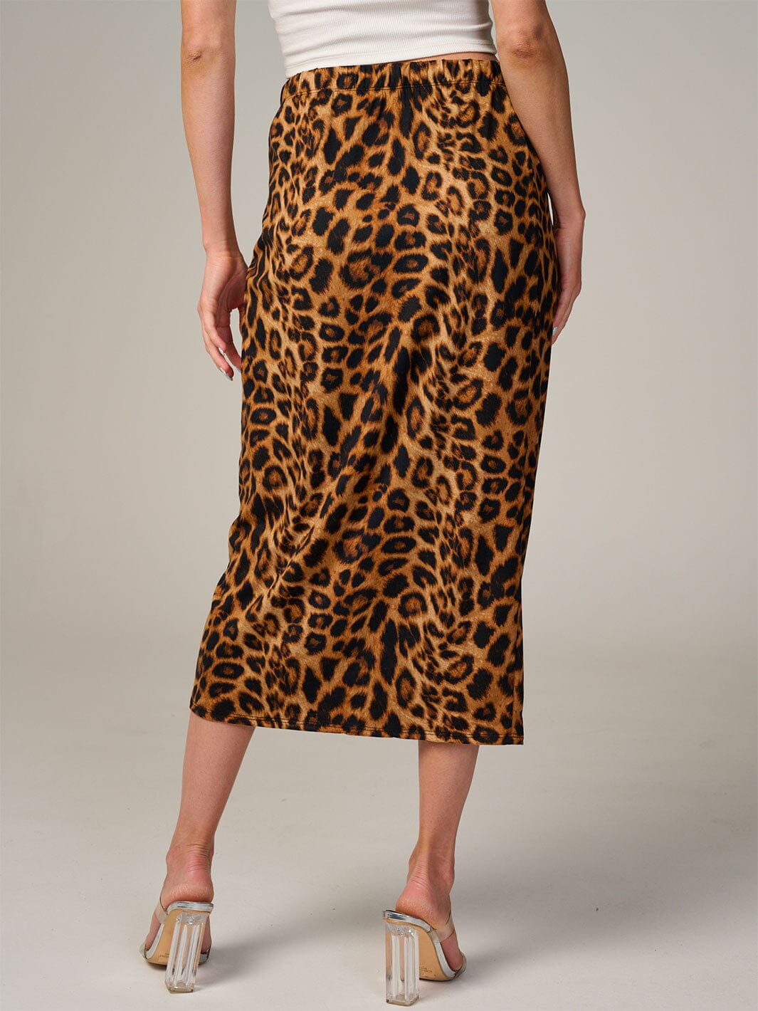 WOMEN'S ELASTIC WAIST LEOPARD PRINT MAXI SKIRT