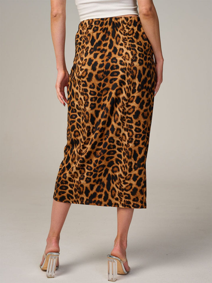WOMEN'S ELASTIC WAIST LEOPARD PRINT MAXI SKIRT