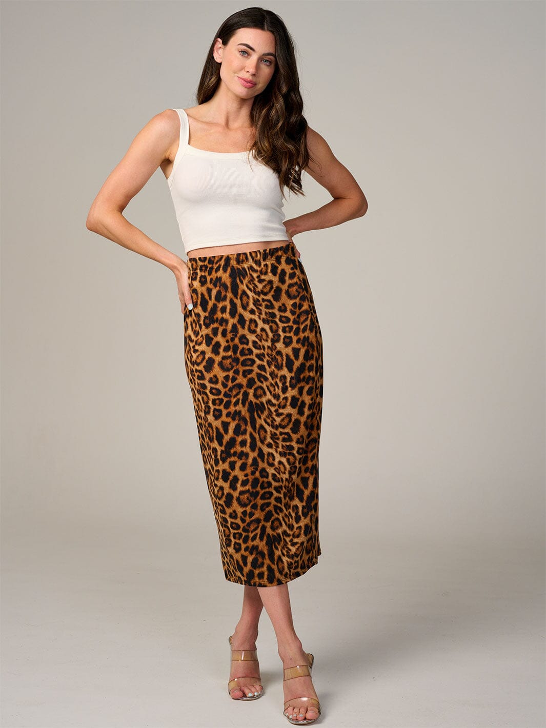 WOMEN'S ELASTIC WAIST LEOPARD PRINT MAXI SKIRT