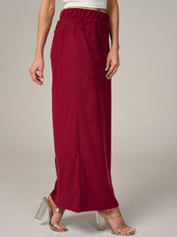 WOMEN'S ELASTIC WAIST BACK POCKET RIBBED MAXI SKIRT