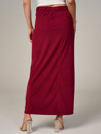 WOMEN'S ELASTIC WAIST BACK POCKET RIBBED MAXI SKIRT
