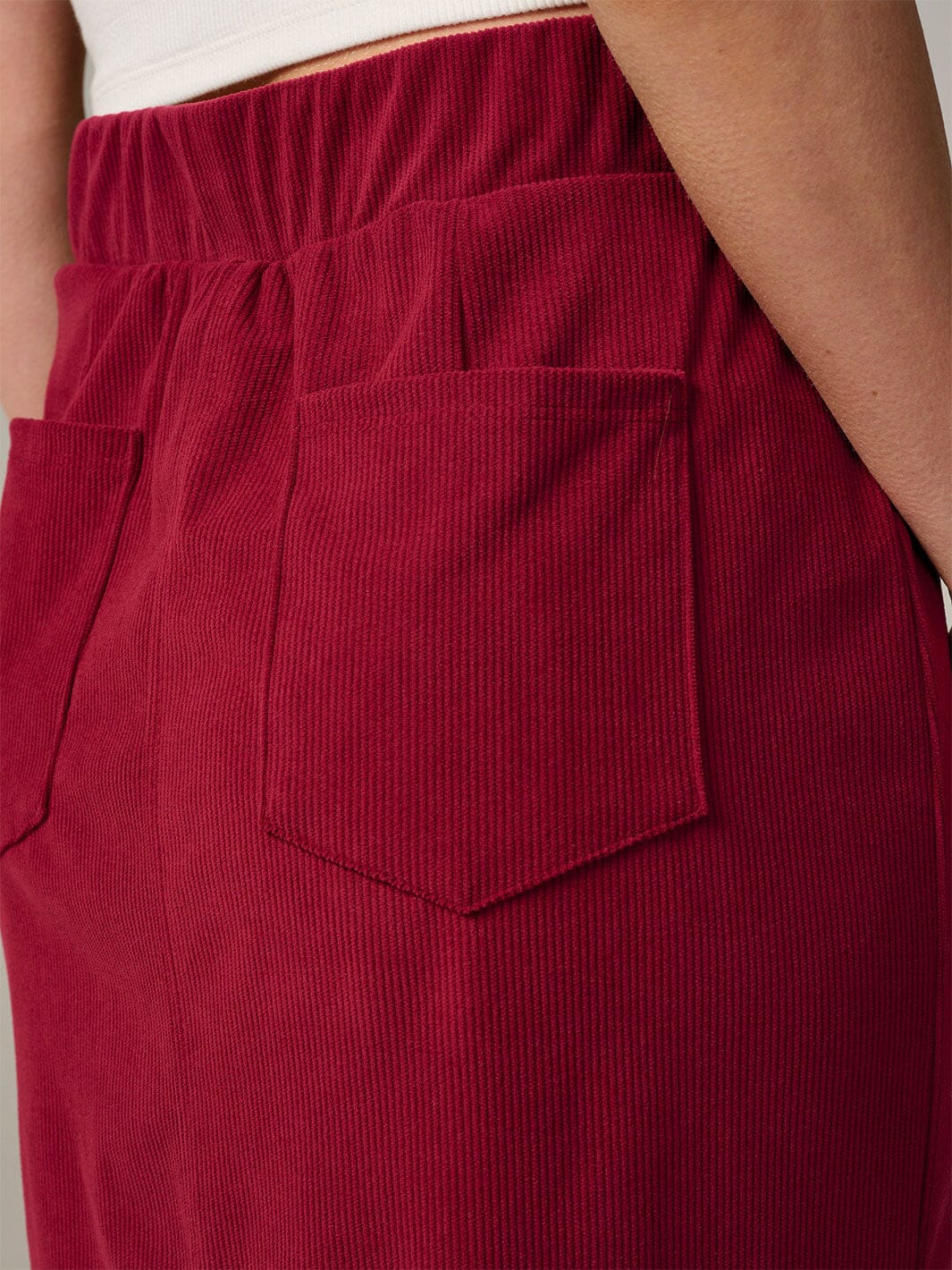 WOMEN'S ELASTIC WAIST BACK POCKET RIBBED MAXI SKIRT