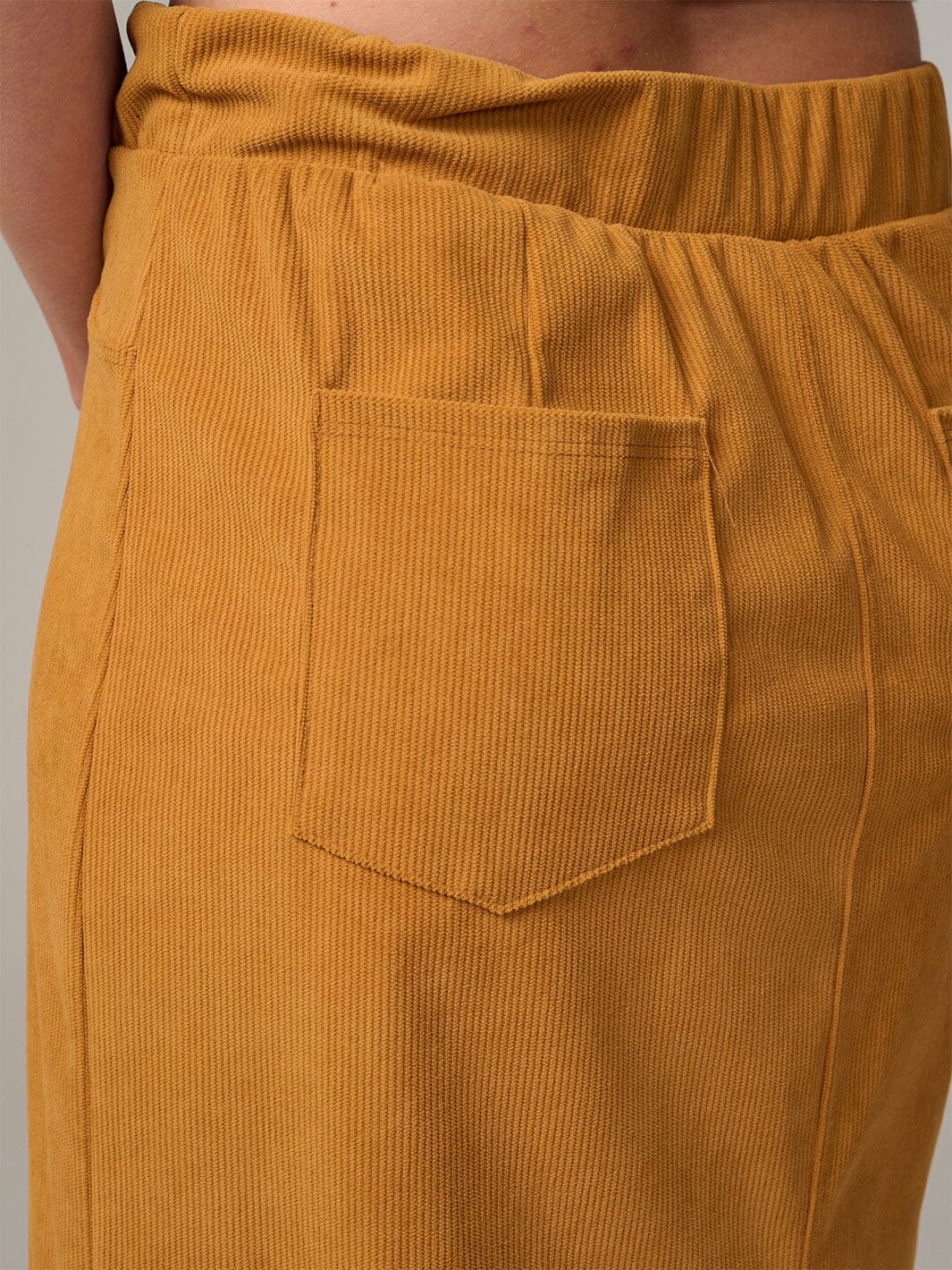 WOMEN'S ELASTIC WAIST BACK POCKET RIBBED MAXI SKIRT