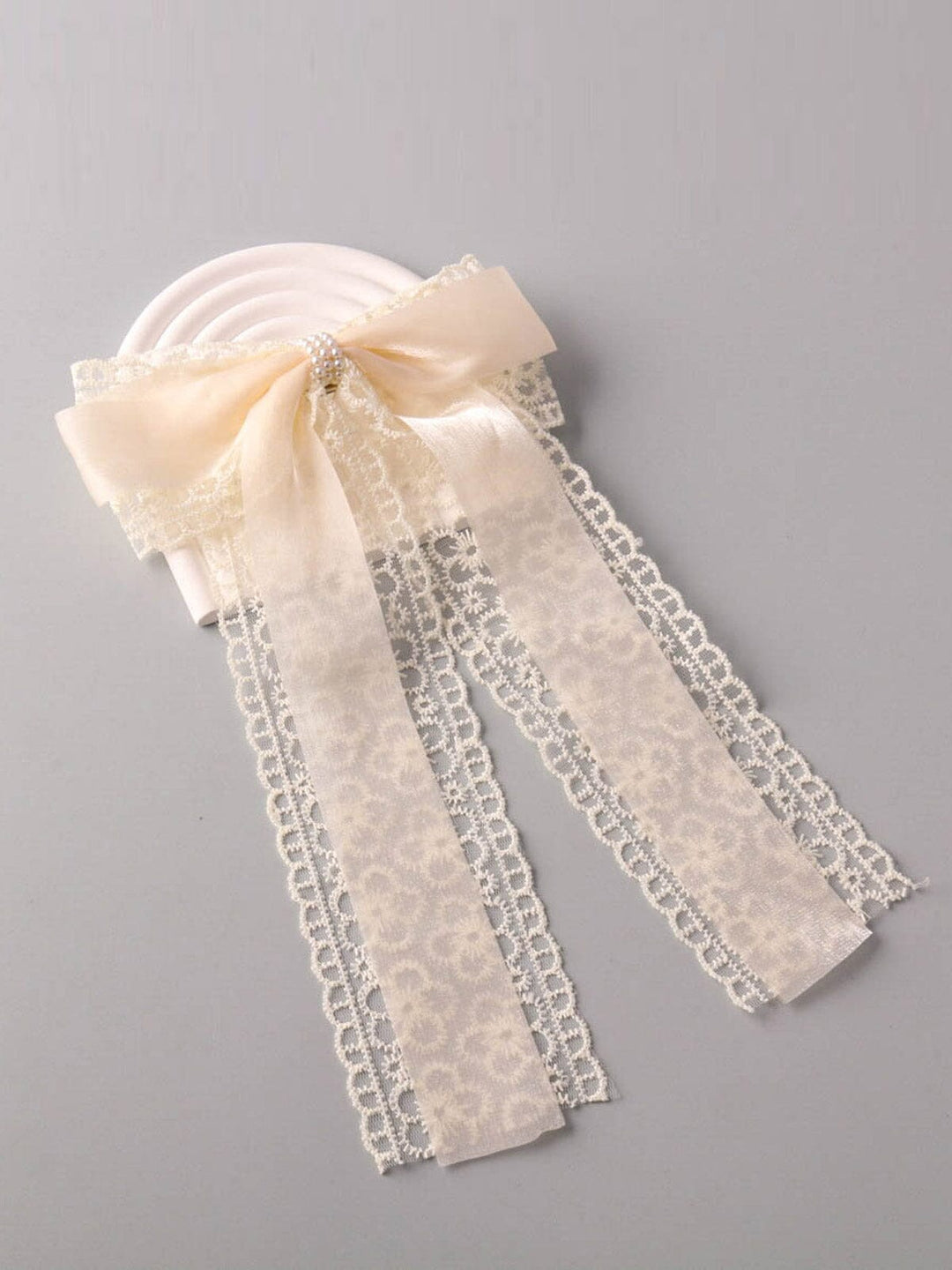 FASHION LACE PEARL BOW HAIR BARRETTE