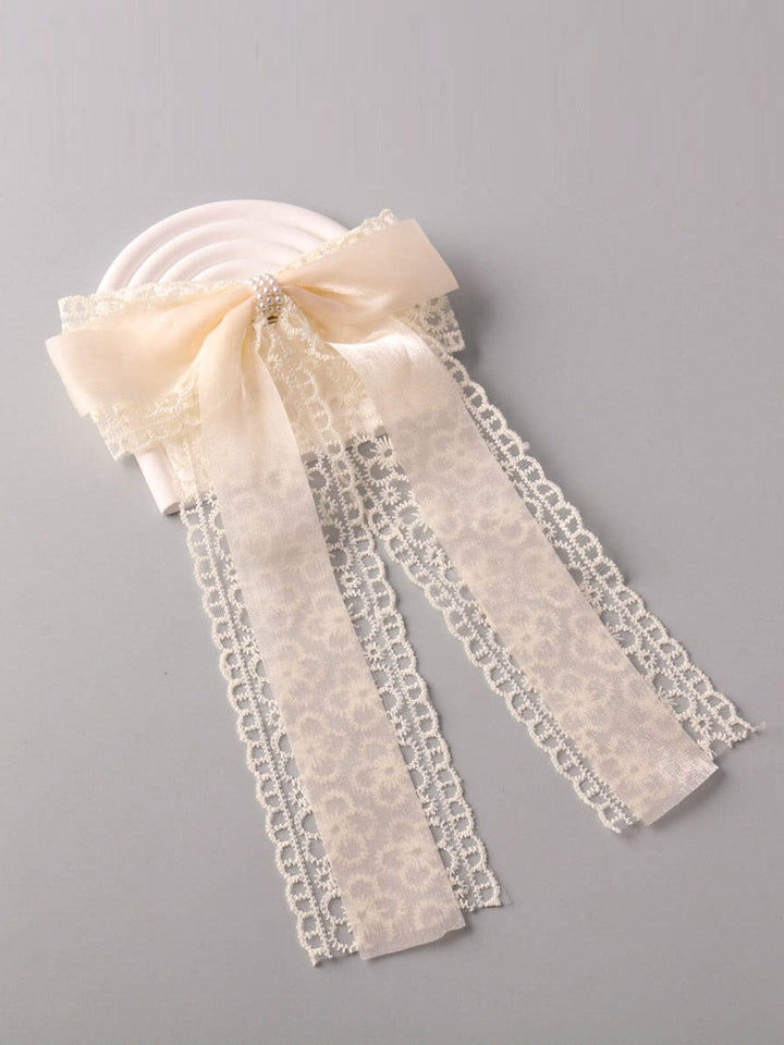 FASHION LACE PEARL BOW HAIR BARRETTE