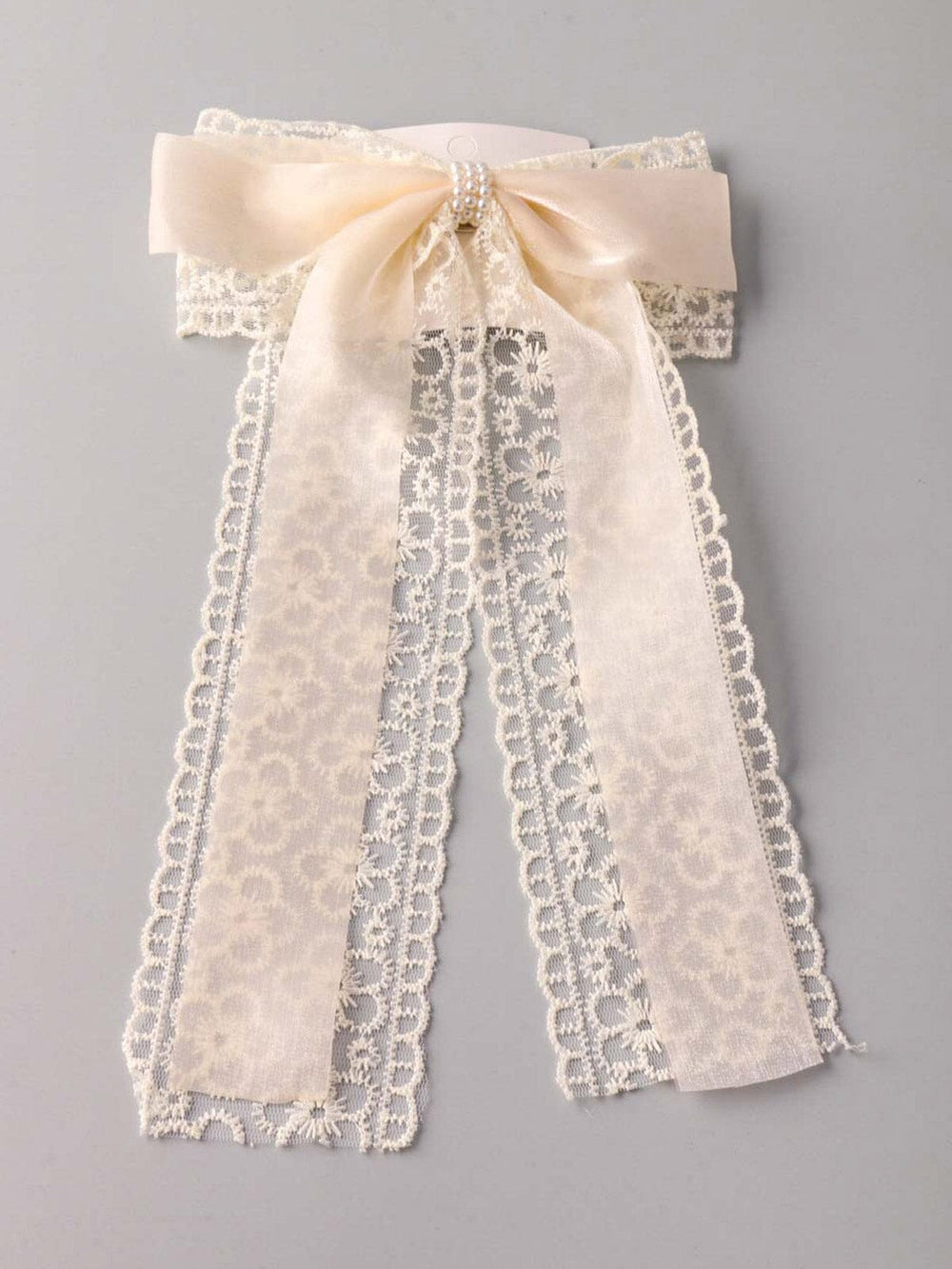 FASHION LACE PEARL BOW HAIR BARRETTE