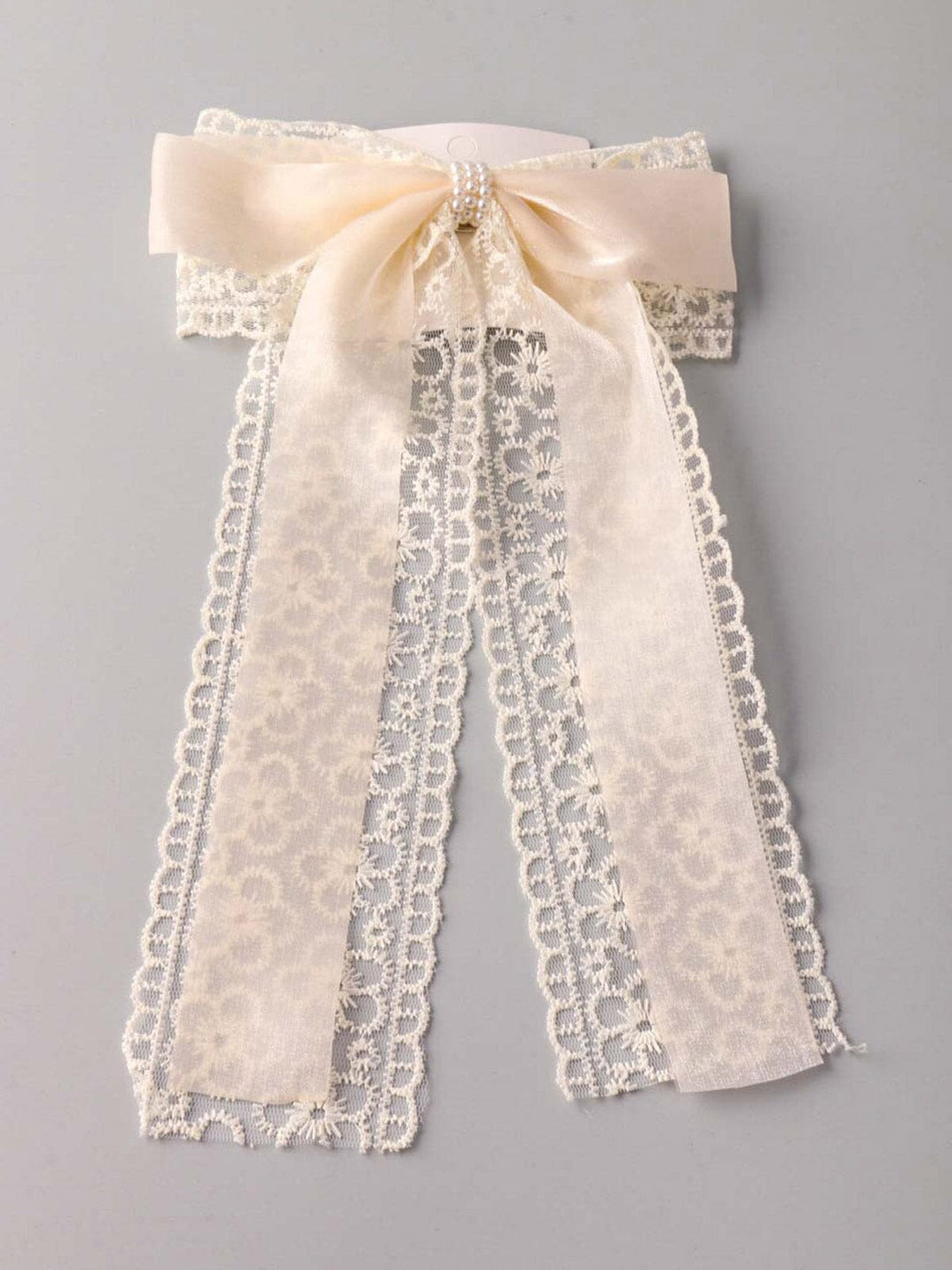 FASHION LACE PEARL BOW HAIR BARRETTE