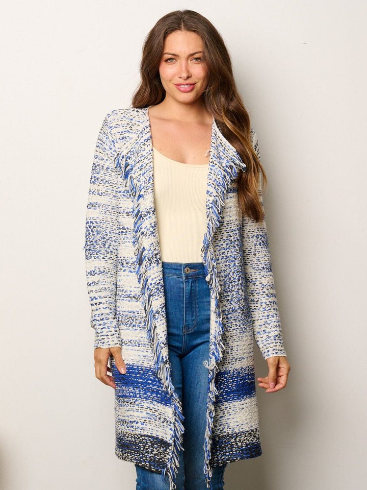 WOMEN'S LONG SLEEVE OPEN FRONT COLORBLOCK CARDIGAN