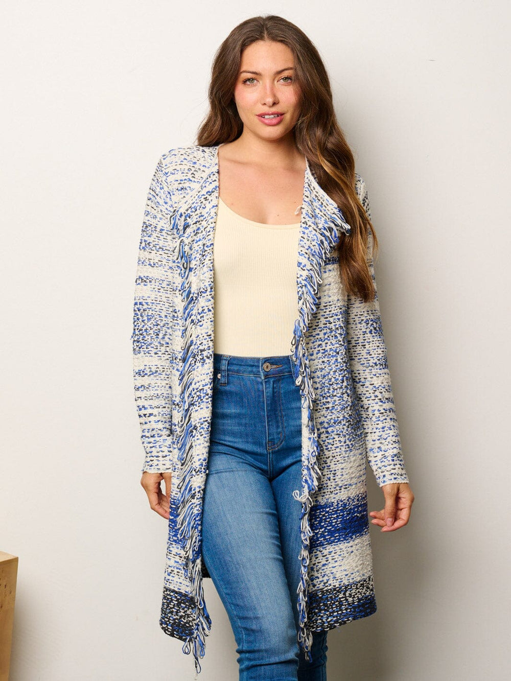 WOMEN'S LONG SLEEVE OPEN FRONT COLORBLOCK CARDIGAN
