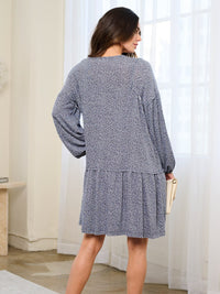 WOMEN'S LONG SLEEVE POCKETES TIERED PRINTED MINI DRESS