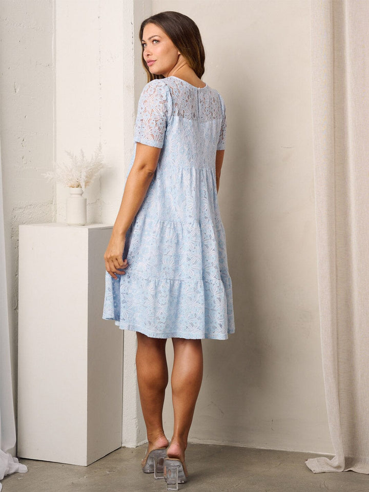 WOMEN'S SHORT SLEEVE TIERED TUNIC LACE MINI DRESS