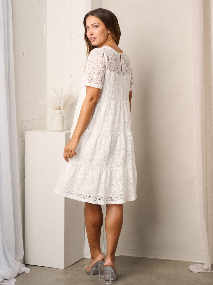 WOMEN'S SHORT SLEEVE TIERED TUNIC LACE MINI DRESS