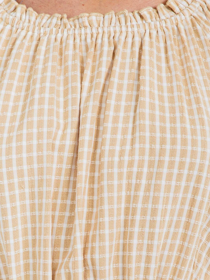 WOMEN'S SHORT SLEEVE ELASTIC WAIST POCKETS PLAID MINI DRESS