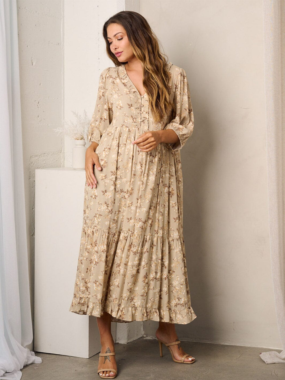 long sleeve short yellow dress SAME Ruffle Hem Mini Dress | Butter Yellow main image 1
