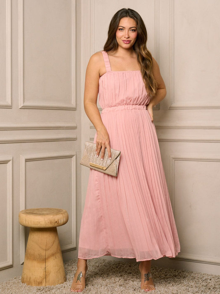 WOMEN'S SLEEVELESS ELASTIC WAIST PLEATED MAXI DRESS