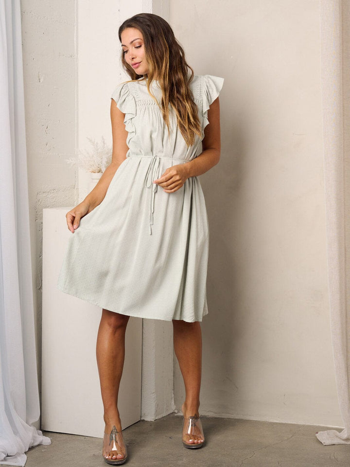 WOMEN'S RUFFLE SLEEVELESS POCKETS DETAILED MIDI DRESS