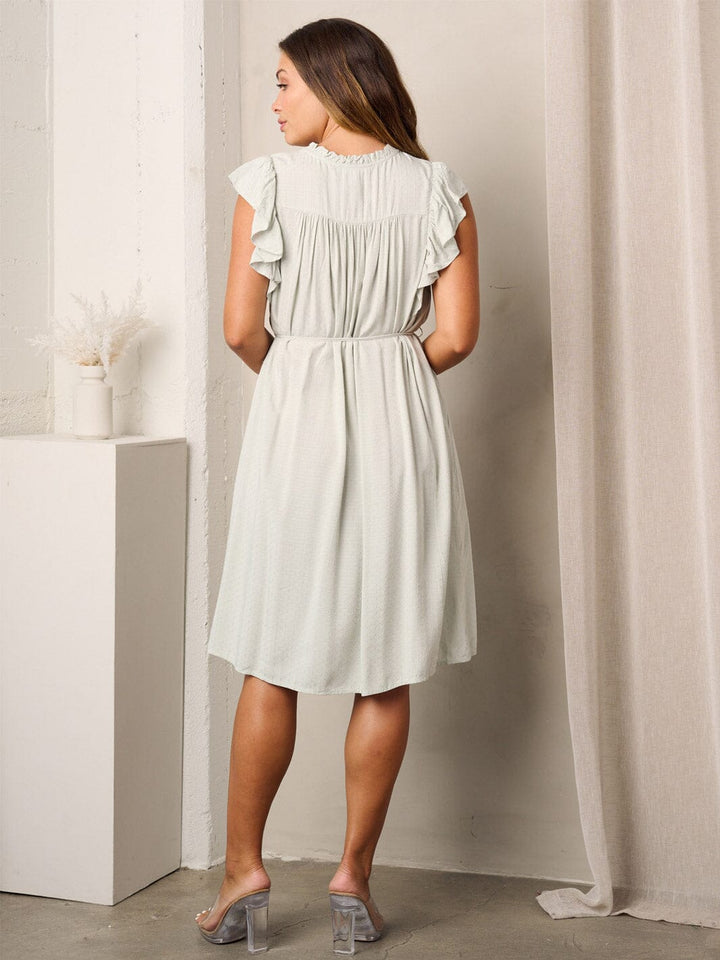 WOMEN'S RUFFLE SLEEVELESS POCKETS DETAILED MIDI DRESS