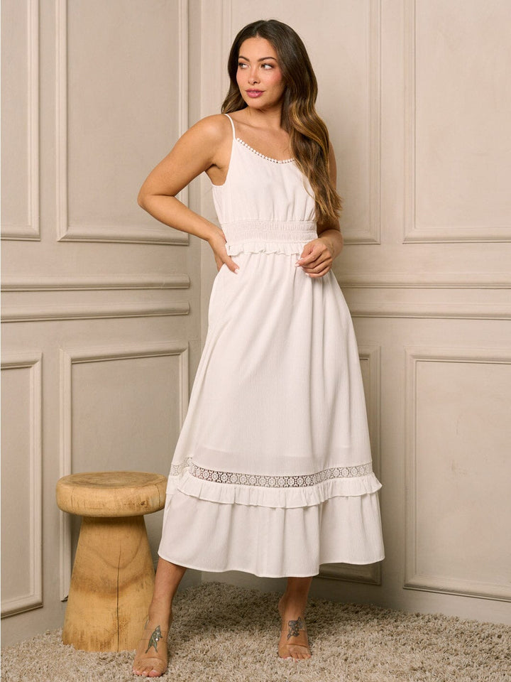 WOMEN'S SLEEVELESS SMOCK WAIST POCKETS MAXI DRESS