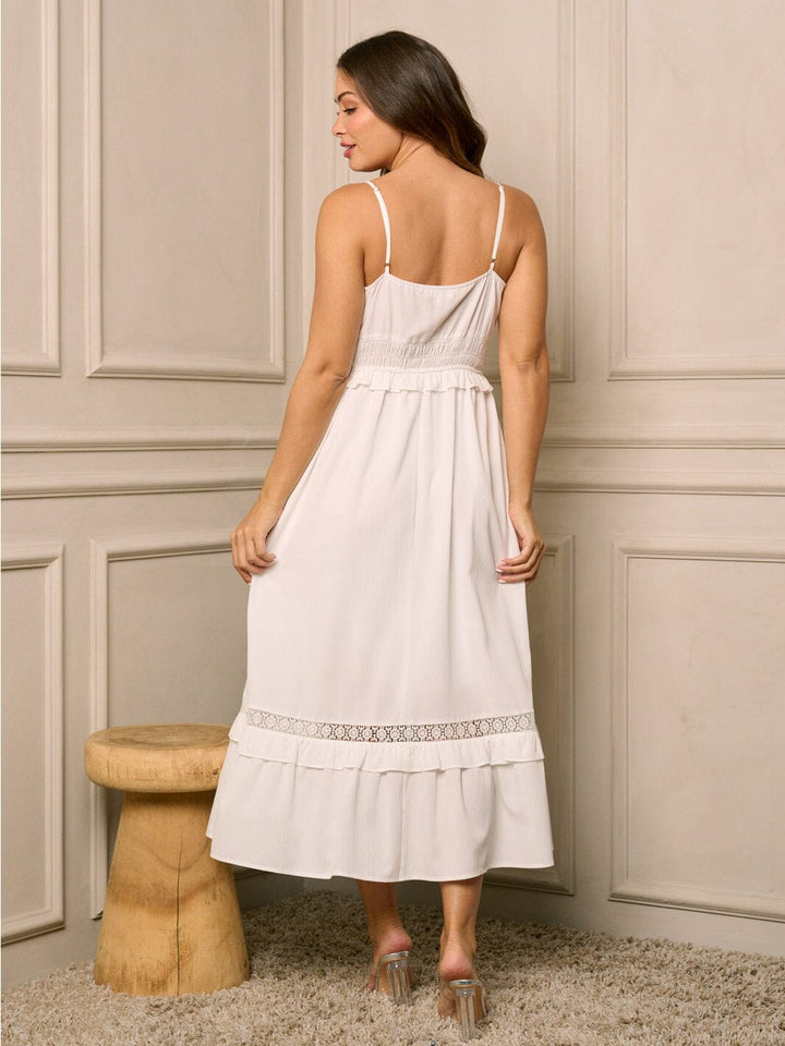 WOMEN'S SLEEVELESS SMOCK WAIST POCKETS MAXI DRESS