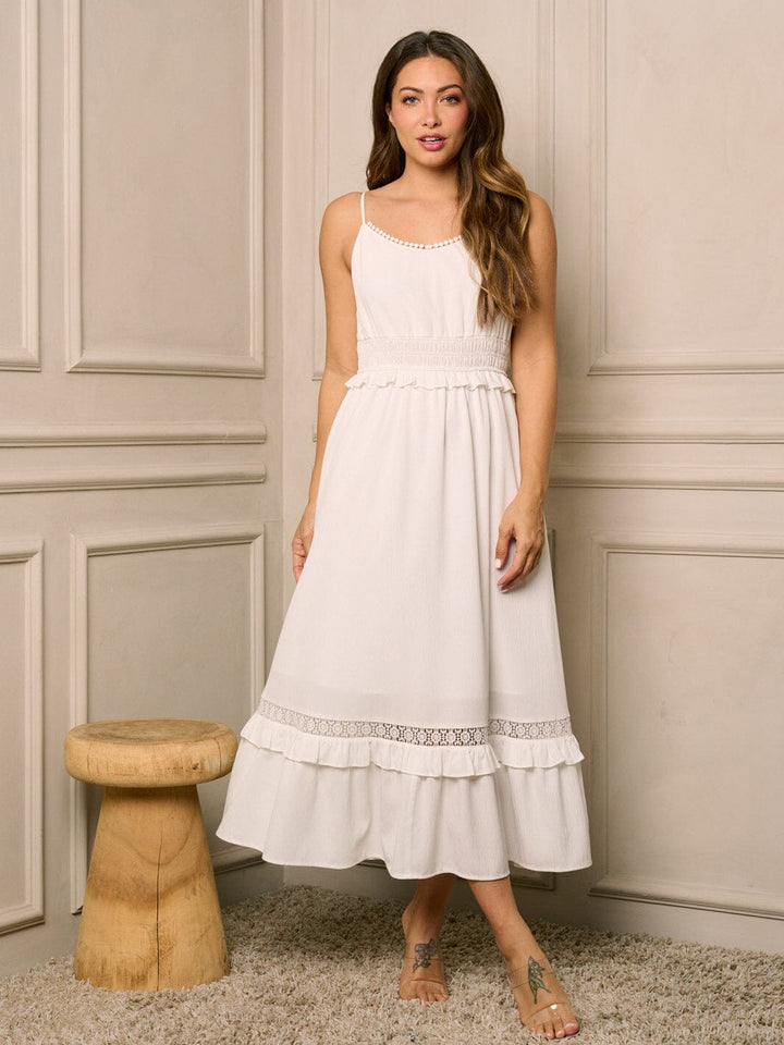 WOMEN'S SLEEVELESS SMOCK WAIST POCKETS MAXI DRESS