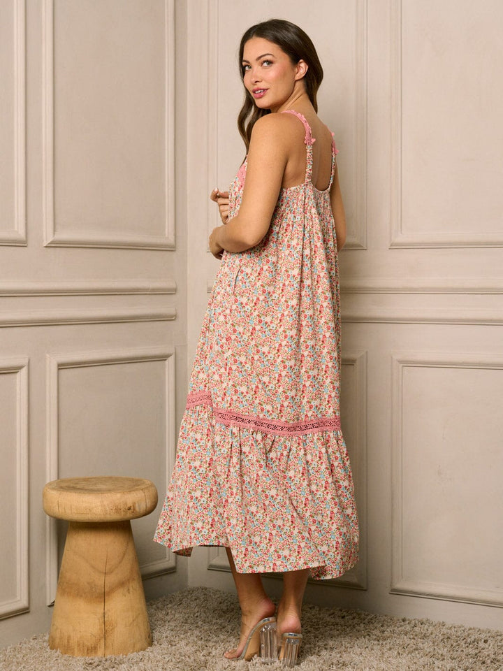 WOMEN'S SLEEVELESS TUNIC POCKETS FLORAL MAXI DRESS