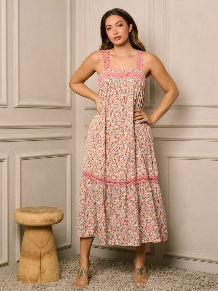 WOMEN'S SLEEVELESS TUNIC POCKETS FLORAL MAXI DRESS