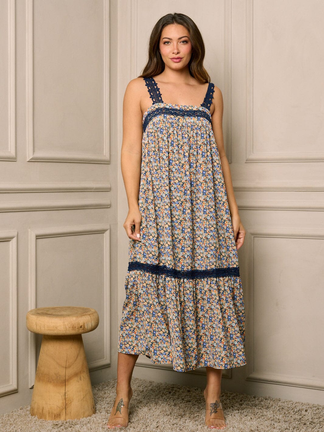 WOMEN'S SLEEVELESS TUNIC POCKETS FLORAL MAXI DRESS