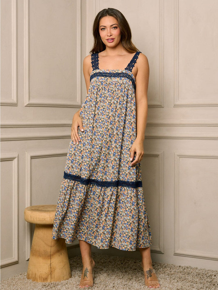 WOMEN'S SLEEVELESS TUNIC POCKETS FLORAL MAXI DRESS