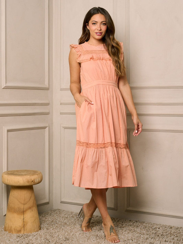WOMEN'S SLEEVELESS POCKETS TIERED MIDI DRESS